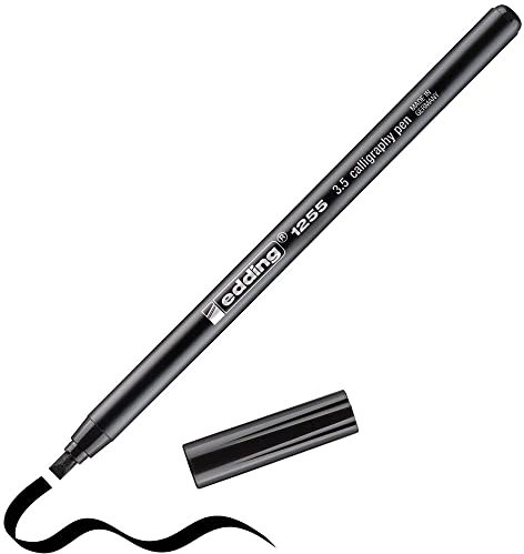 edding 1255 Kalligrafiestift - schwarz - 1 Stift - Kalligrafiespitze 3,5 mm - Fasermaler für Papier, Holz, Terrakotta, Leinwand - für Anfänger, Hand-Lettering, Bullet Journal, Grußkarten, Tagebuch