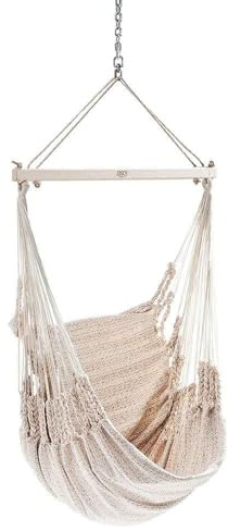 CHICO-Hängesessel 190 x 95 cm (inkl. Drehwirbel, Karabiner und Kette) - Baumwolle, beige-Uni