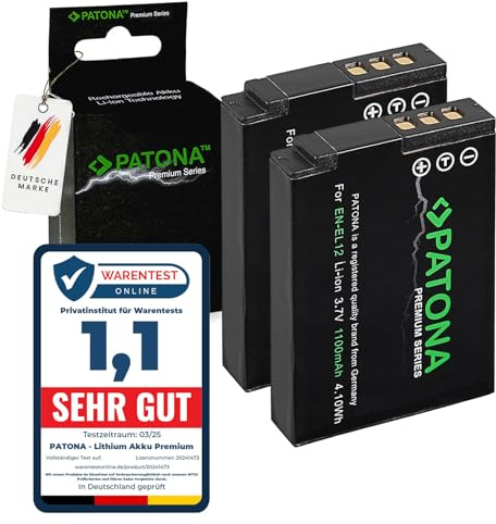 PATONA 2X Premium EN-EL12 Akku 1100mAh Ersatzakku kompatibel mit Nikon CoolPix Cool Pix A1000 A900 AW130 AW100 P340 P310 S6300 S8000 S8100 S8200 S9100 S9500 S9700 S9900 S1000pj S1200pj ENEL12 EN EL12