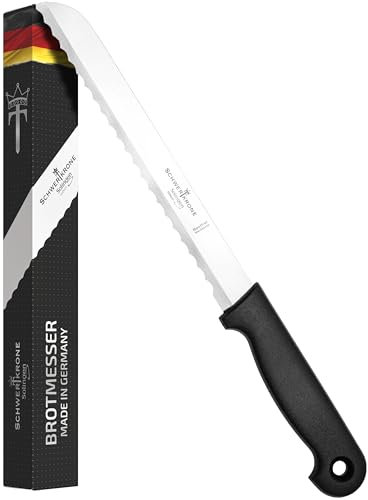 SCHWERTKRONE Coltello da Pane Basic Solingen - Lama da 19 cm - Lama Ondulata in Acciaio, Manico Leggero, Prodotto in Germania - Per la Pane e Panini