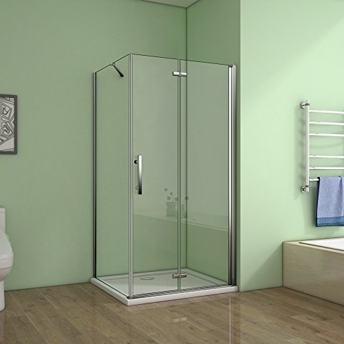 Cabine de douche 76x70x195cm verre anticalcaire avec une barre de fixation de 45cm