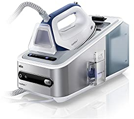 Braun CareStyle 7 IS 7143 WH - Plancha de vapor con suela FreeGlide 3D y función ecológica, 2400 W, golpe de vapor 450 g/min, depósito de agua de 2 L, color azul y blanco