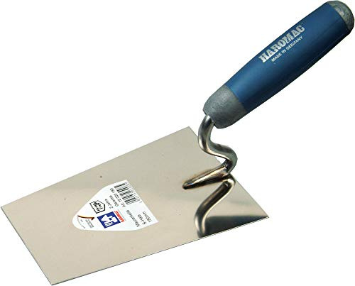 HAROMAC Maurerkelle mit S-Hals Made in Germany, 2 Komponenten Softgriff, 160 mm, Rostfrei, Edelstahl