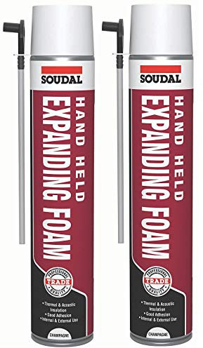 Soudal 750ml Champagne Gap Filler Expanding Foam Handheld Spray with Nozzle & Gloves (2)