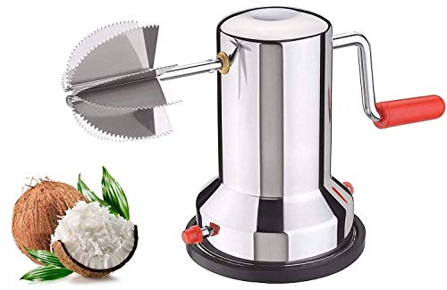 YADNESH Coconut Scraper Peeler and Grater - Hand Operated Rotating Kitchen Shredder With Vacuum Base, Stainless Steel, 9 Inch