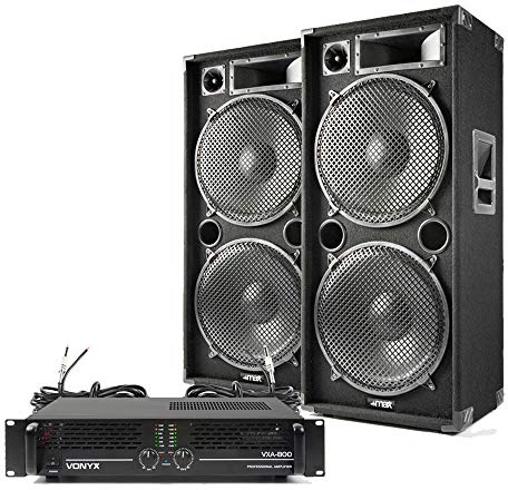 MAX SP215 Dual 15 Passive DJ Speaker Pair with VXA-800 Amplifier - High-Powered Sound System for Parties and Events | Karaoke Party Systems with 800W Amplifier