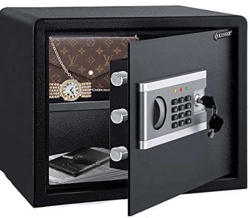 KESSER® Elektronischer Tresor | 38x30x30cm | Inkl. Batteriebox | Elektronischer Safe | 3x Doppelbolzenverriegelung | Boden Wandtresor | Möbeltresor | Innenbeleuchtung | Panzerschrank Zahlenschloss