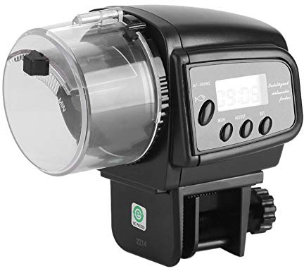 Aquarium Futterautomat Futterspender Timer für Granulat Flocken Pulver – Automatische Fischfütterung für Aquarien & Aquarien – Einstellbare Portionsgröße – Feuchtigkeitsbeständiges Design – Einfache M