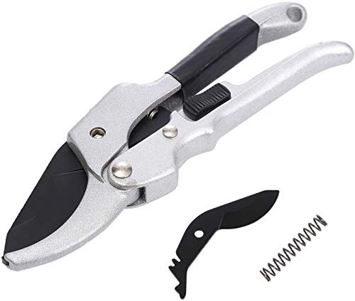 LINZI Forbici Cesoie da Potatura a Incudine a Cricchetto Professionali 200mm con Lama Extra e Molla, Lame in Acciaio SK-5 Capacità di Taglio 18mm, Forbici Manuali da Giardino per Rami e Ramoscelli