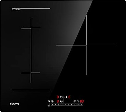 CIARRA CBBIH3BF Induktionskochfeld 60 cm Einbau 3 Platten mit ein Flexzone PowerBoost schnelleres Kochen 6500 W Slider Touch-Bedienung Kochfeld Induktion 9 Leistungsstufen Timer Kindersicherung
