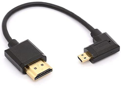 HTGuoji Câble micro HDMI vers HDMI, angle de 90 degrés Micro HDMI mâle vers HDMI mâle adaptateur connecteur pour 1080p, 4K, Ultra HD, 3D, Ethernet 15 cm (droite)
