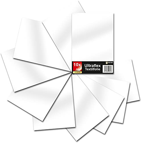 Finest Folia Ultraflex S Textilfolie für Plotter 61 Farben Din A4 Bogen 30x20cm Plotterfolie matt auf Stoffe Kleidung T-Shirt Folie Flexfolie DIY Zubehör (08 Weiß, 10er Set)