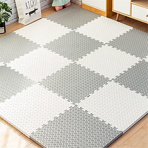 LWPCP Kinder Puzzle Spielmatte, 30x30x1,2 cm Ineinandergreifende Eva Schaum Puzzle Bodenfliesen, Baby Krabbelmatte für Wohnzimmer Garten Yoga Gymnastikraum,Gray+beige,32