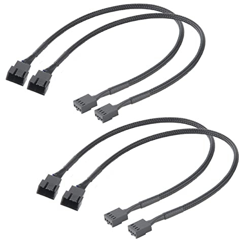 Akasa PWM-Lüfterverlängerungskabel, 4-poliger Stecker auf Buchse, kompatibel mit PWM und 3-poligem Lüfter, für Computer-Kühlventilatoren und PC-Gehäuselüfter, 30 cm, 4 Stück, AK-CBFA01-KT04