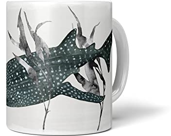 Paul Sinus Dekorative Tasse mit schönem Motiv Walhai Pflanzen Wasserfarben Kunstvoll Schwarz