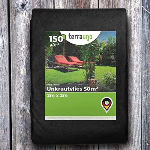 TerraUno Unkrautvlies 150 g/m², 2m x 2m = 4 m² Unkrautfolie, wasserdurchlässig, atmungsaktiv & nährstoffdurchlässig, Gartenvlies gegen Unkraut