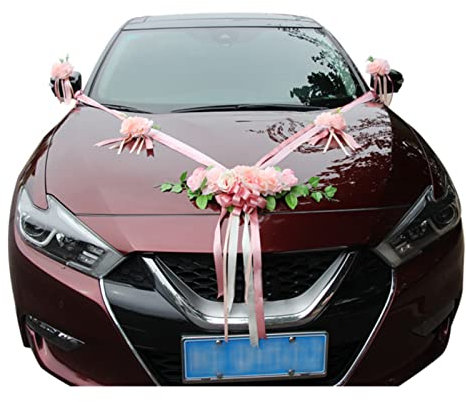 Autoschmuck Hochzeit Autoschmuck Dekoration Rose Auto Schmuck Car Wedding Girlande Autodeko Hochzeitsdeko Auto Blumenschmuck Hochzeit Deko für Hochzeit Party Feste Romantische (Champagner-Set 1)