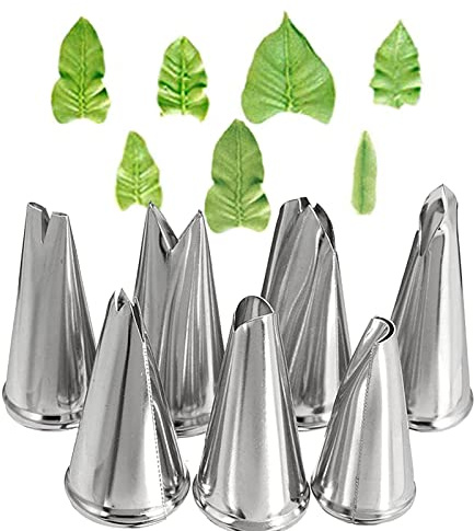 Leaf Piping Tips, 7 PCS Stainless Steel Piping Tips Piping Nozzles Set Cake Decorating Tips Icing Piping Nozzles Set for DIY Fondant Pastry Baking