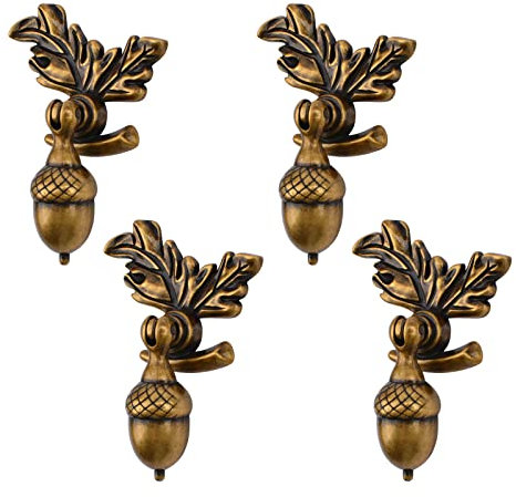 MOROBOR Acorn Drawer Knobs with Leaf Pedestal, 4pcs Antique Zinc Alloy Acorn Nut Squirrel Knob,Drop Pendant Pull Handle Drawer Single Hole Handle for Wardrobe Cupboard Closets (Copper)