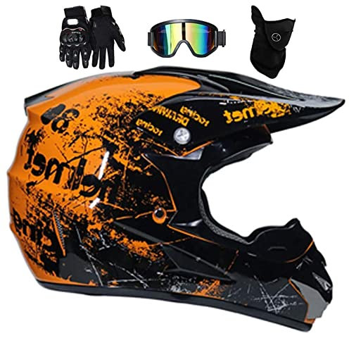 Fullface Helm MTB, Motocross Helm Kinder, Helm Set Herren ATV Motorradhelm MX Enduro, ABS-Schale, MTB Helm Fullface Kinder, Motorradhelm Motorrad Downhill Helm, Mit Handschuhe Maske Brille