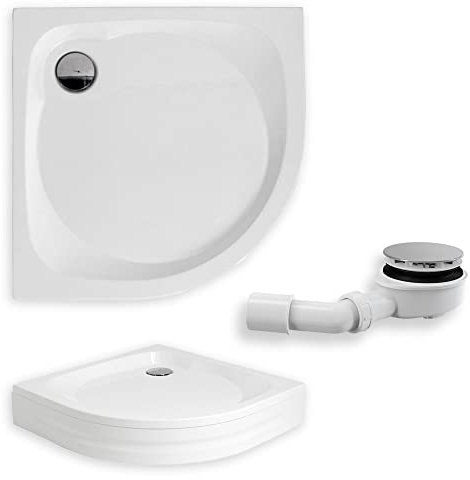 KOLMAN Duschwanne 100x100x5 cm Viertelkreis, Weiß, Acryl, Glatt, SET Acrylschürze + Ablaufgarnitur Ø 90 mm und Füße, Design-Duschtasse Halbrund Neuer Stil