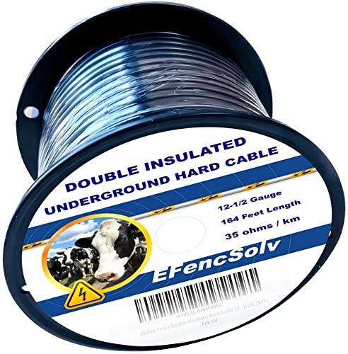 EFencSolv Electric Fence Double Insulated Underground Cable 12-1/2 Guage / 2.5mm Steel Wire Core, 164 Feet Length, Spooled on Plastic Cable Reel