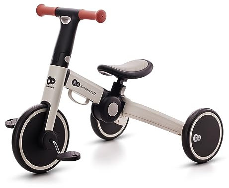 Kinderkraft 4TRIKE Dreirad 3 in 1, Leicht Rutscher, Laufrad, Fahrrad mit Pedalen, Zusammenklappbar, ergonomische Sattel, ab 12 Monat bis 5 Jahre, Grau