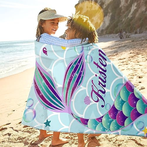 SearchI Personalisiertes Strandtuch mit Namen 76x152cm,Sandfreie, Schnell Trocknende und Leichte Mikrofaser Stranddecke,Personalisierte Badehandtuch Geschenke für den Strand, Reise, Sauna