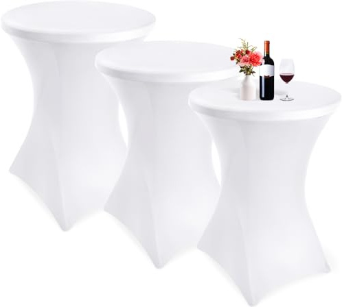 Showgeous Weiß Stehtisch-Stretchhussen 3er-Set,Ø80-85cm | Hochzeiten und messen Dehnbar,blickdicht,schmutzabweisend,waschbar und mit verstärkten fußtaschen