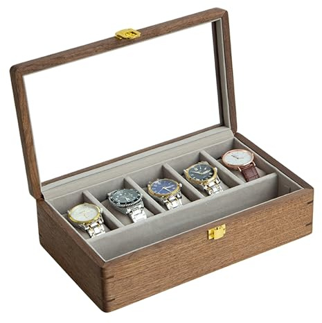 muso wood Boîte à montres en bois de noyer massif d'Amérique du Nord de luxe avec fenêtre en verre 30 x 17,5 x 8,5 cm