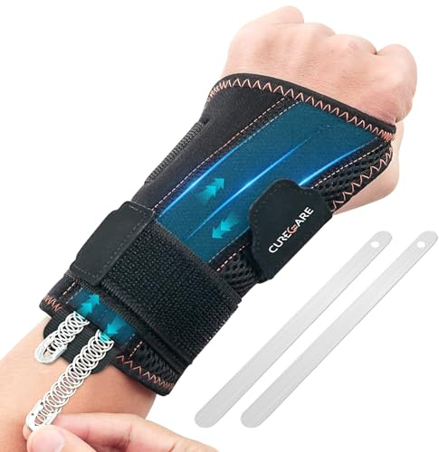 CURECARE Handgelenk Bandagen mit 2 Wechselschienen,Handgelenkstütze, Links | 3-Stufige Stabilität, Tag/Nacht Stütze, Verstellbare Karpaltunnelsyndrom Schiene, Handgelenkschiene für Tendinitis, Arthritis