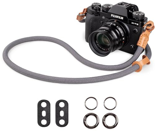 VOVMOEYA Kameragurt Sony Alpha,Kamera Tragegurt aus Seil für Canon EOS Sony A6000 A6400 A7 IV Fujifilm X100V XT5 Nikon Zfc Nackengurt Schultergurt DSLR Kameragurt - Grau
