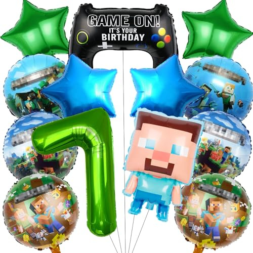 Pixel Luftballon Geburtstagsdeko 7 Jahre - 13 Stück Miner Gamer Kindergeburtstag Mitgebsel Jungen - Geburtstag Deko Party Gamer