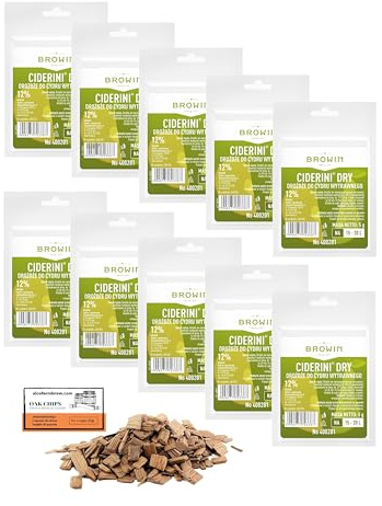 10 x Ciderini Apfelweinhefe DRY 5g/25L + Französische Eichenchips 20g - Hefe zur Apfelweingärung, Hefe für Apfel und Birne, Weinhefe, Cider Hefe