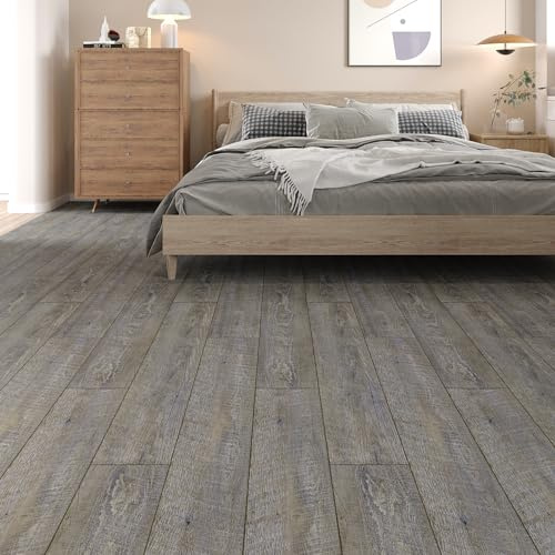 VEELIKE PVC Bodenbelag Holzoptik Grau Blau Vintage Vinylboden Holz Fliesenaufkleber Bodenfliesen Selbstklebende Fliesen Klebefliesen Boden Badezimmer PVC Fliesen Garage 1.8mm 90cm×15cm 16 Stück