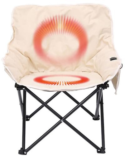 WDDEYYDS Beheizter Campingstuhl, 900D Oxford-Stoff, beheizter Campingstuhl, zusammenklappbarer, beheizter Sitzhalter, heizt individuell die Rückenlehne und den Sitz, klappbarer Campingstuhl,Beige
