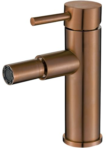 VALAZ Rubinetto Bidet Rosa Spazzolato Protezione PVD | Miscelatore Lavabo Bagno Acqua Fredda e Calda, Risparmio Acqua | Installazione Facile | Ottone, Inossidabile, Elegante, Curvo, Serie Jabalón