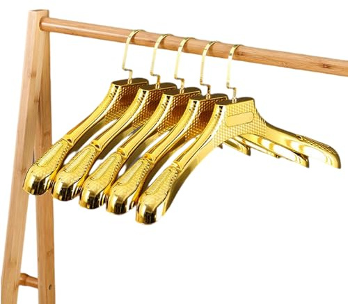 VALINK Kleiderbügel, 4 cm breit, rutschfest, für Bekleidungsgeschäft, Schrank, Aufbewahrungsregal für Anzug, Pullover, Erwachsene, 5 Stück, goldfarben