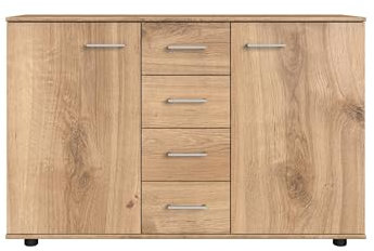 möbelando Kombikommode >Anna< in PLANKENEICHE NACHBILDUNG - 130x83x41cm (BxHxT)