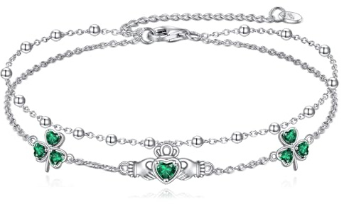 YFN Cavigliera a forma di trifoglio in argento Sterling 925 da donna con sfere e zirconi estivi a piedi nudi da spiaggia gioielli per donne e ragazze, nan, Zirconia cubica