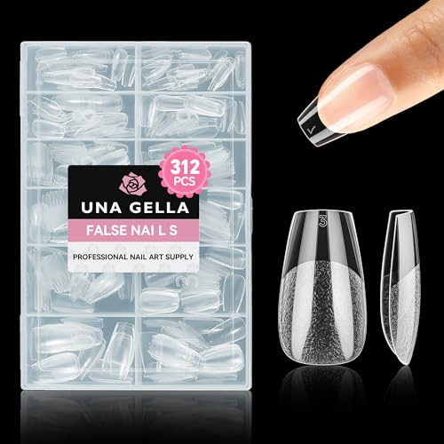 UNA GELLA Kurz Ballerina Nageltips, 312 Stück 12 Größen Vorgeätzte Gel Tip | Coffin Press-On Nails, Klare Vollabdeckung, Langlebig, Ideal für Nagelverlängerungen & DIY Nail Art Zuhause Salon