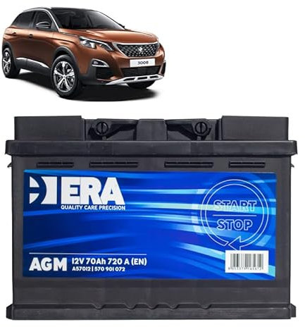 Batteria 70Ah A.G.M. per Peugeot 3008 1.2 1.6 THP Puretech benzina 2016+