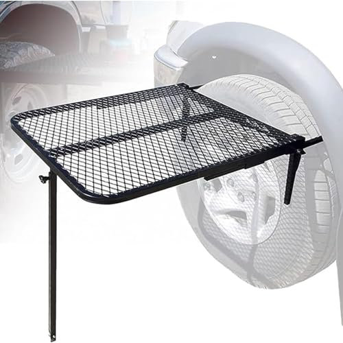 Niuus Auto Outdoor Camping Tisch Metall Barbecue Grill Reifen Metall Klapptisch Tragbarer Feldgrilltisch Rv Reifen Tischplatte Mit Rädern 70cm x 50cm Schwarz