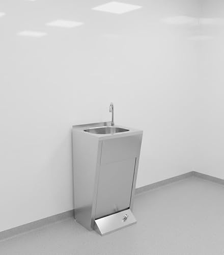Lavamani in Acciaio Inox con Unico Pulsante Acqua Calda e Fredda, Dimensioni L. 450 X P. 450 X H. 850 mm h509_08