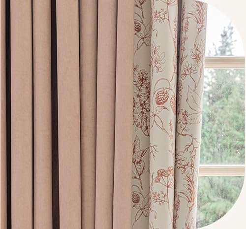 Daesar Verdunkelungsvorhänge mit Haken 2er Set 102x214CM, Gardinen Blickdicht Rosa Zweifarbig Bedruckt mit Blumen Motiv Schiebevorhänge Vorhang Schlafzimmer Wohnzimmer