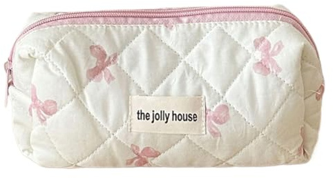 Fiorky gesteppte Make-up-Tasche aus Baumwolle for Frauen und Mädchen, niedliche Schleife, Reise-Make-up-Tasche mit Reißverschluss, Make-up-Organizer, Aufbewahrungstasche, Kosmetik-Organizer