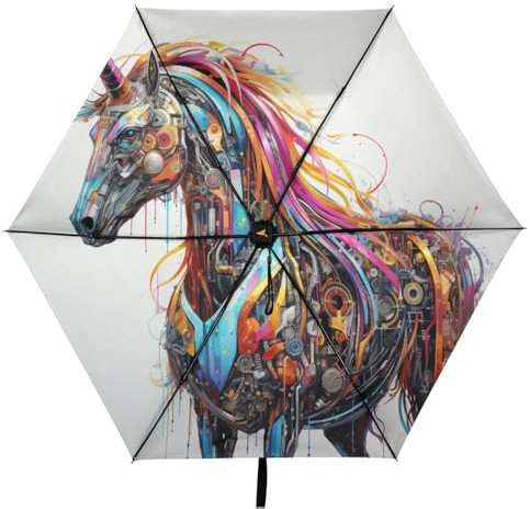 Linnyio Cooles Roboter Einhorn Taschenschirm, UV-Schutz, Kompakter Reiseschirm, Sonnenschutz für Jungen und Mädchen