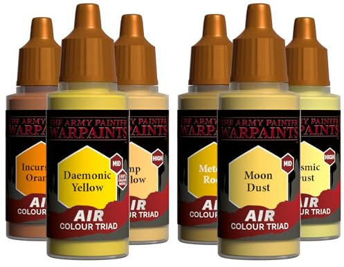 The Army Painter, Airbrush Primary Bundle Yellow, 6x18ml Gelbe Acrylfarben | 2 Gelbe Triaden mit 6 verdünnten 18 ml für Farbspritzgerät – Farbe für Lackierpistole für DnD und Warhammer Miniaturen