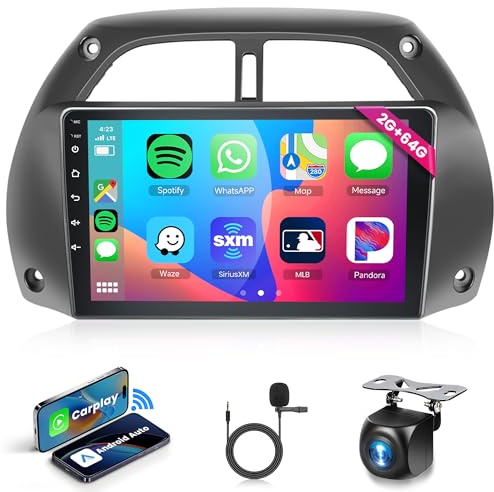 2G 64G Android 13 Radio de Coche para Toyota RAV4 2001-2006 9 Pulgadas Pantalla Táctil Radio con Wireless Carplay Android Auto Navi GPS Mirror Link Bluetooth FM/RDS Radio WiFi USB Cámara Trasera