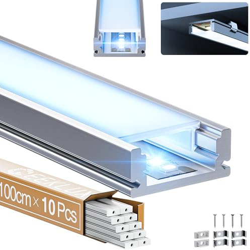 LASLUX Profili in Alluminio per Strisce LED Profilo Angolare Binario Profil per Strisce con Copertura Opaca Profilo striscie LED Cartongesso Profili Alluminio (U-form, 10×1 Meter)